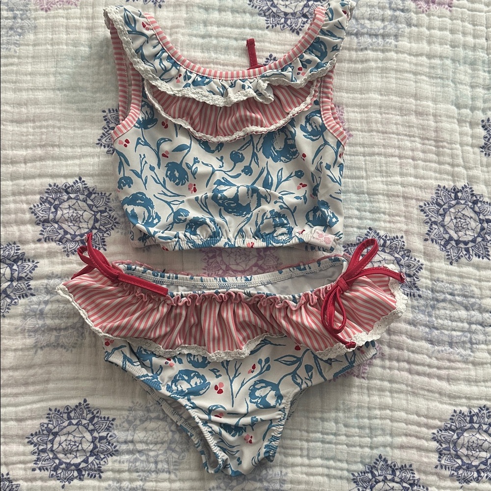 Sweet Honey Floral Blue, White and Pink Kids Swim Set Size 5Y